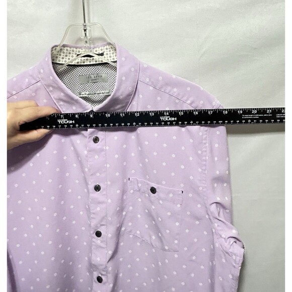 Ted Baker Mens M Short Sleeve Lavender White Floral Button Up Top - Picture 4 of 11